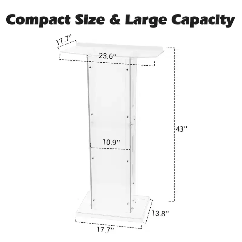 Garvee Podium for Classroom, Acrylic Podium Stand with Wide Reading Surface and Storage Shelf, Clear