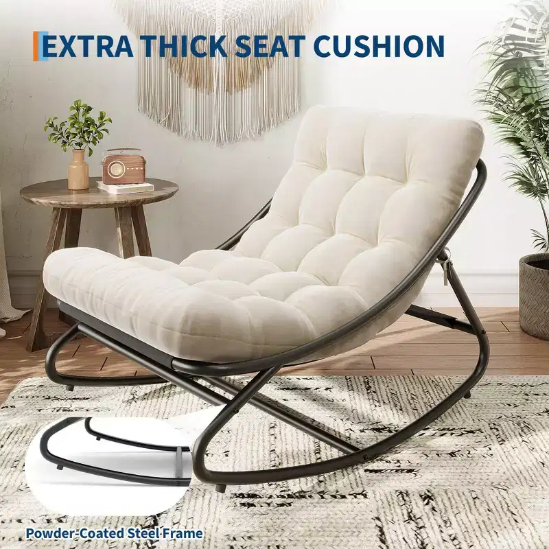 Oversized Outdoor Rocking Chair, Metal Frame, 400 LBS Capacity, Comfortable Patio Lounge Rocker, for Porch, Garden, Balcony, Living Room
