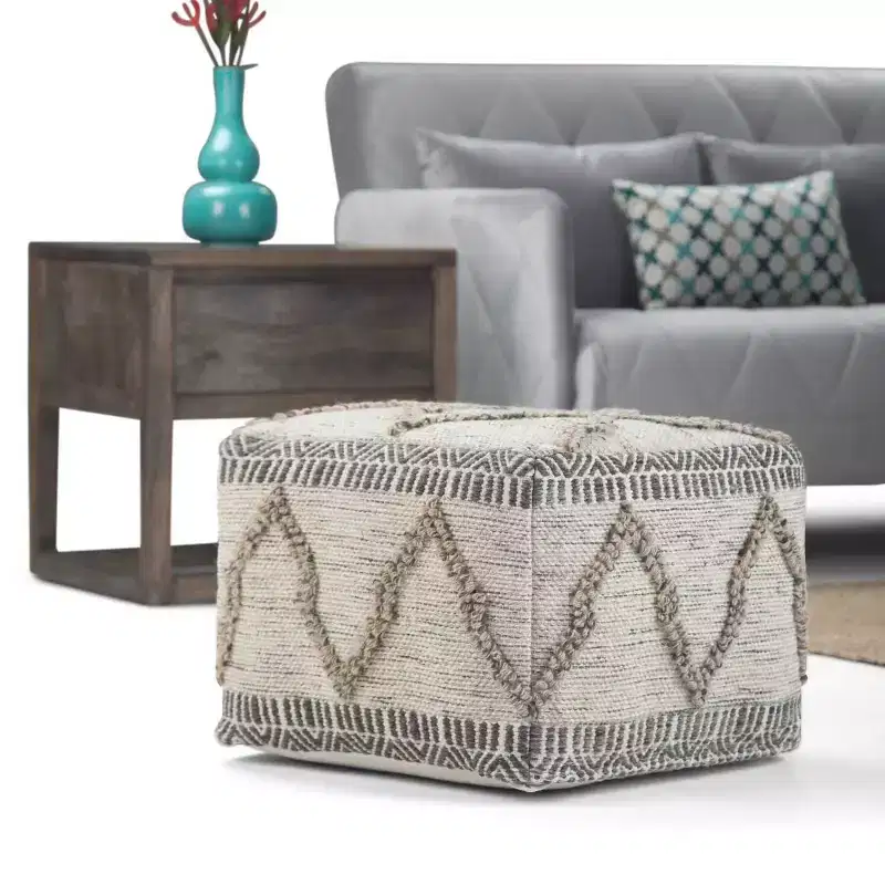 Tasneem Square Moroccan Inspired Pouf Natural Gray - WyndenHall: Hand Woven, Wool & Cotton, No Assembly Required