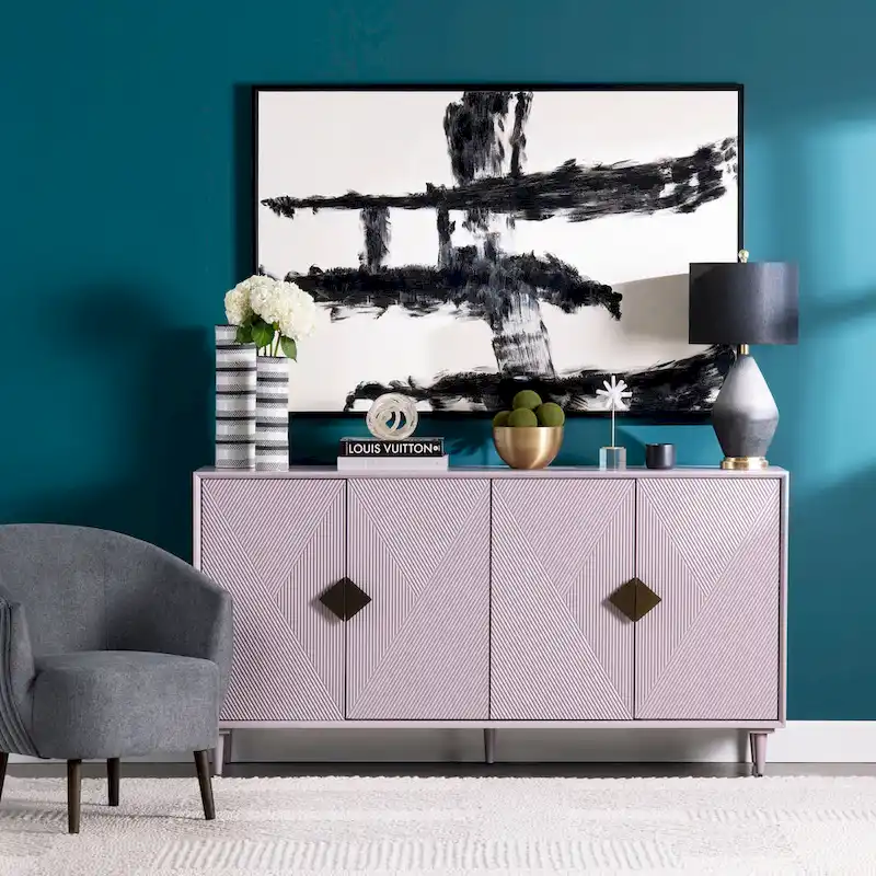Four Door Wooden Sideboard with Gold Accents, Lilac Purple - 72
