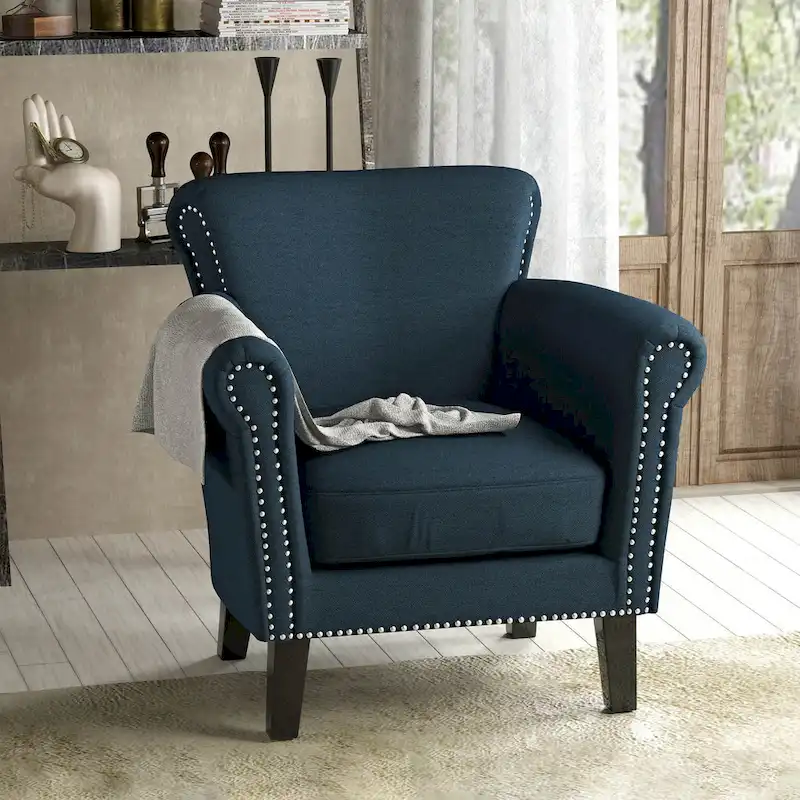 Coffee / Wine / Navy / Steel Blue Fabric Club Chair with Nailhead Trim, 1-Seat