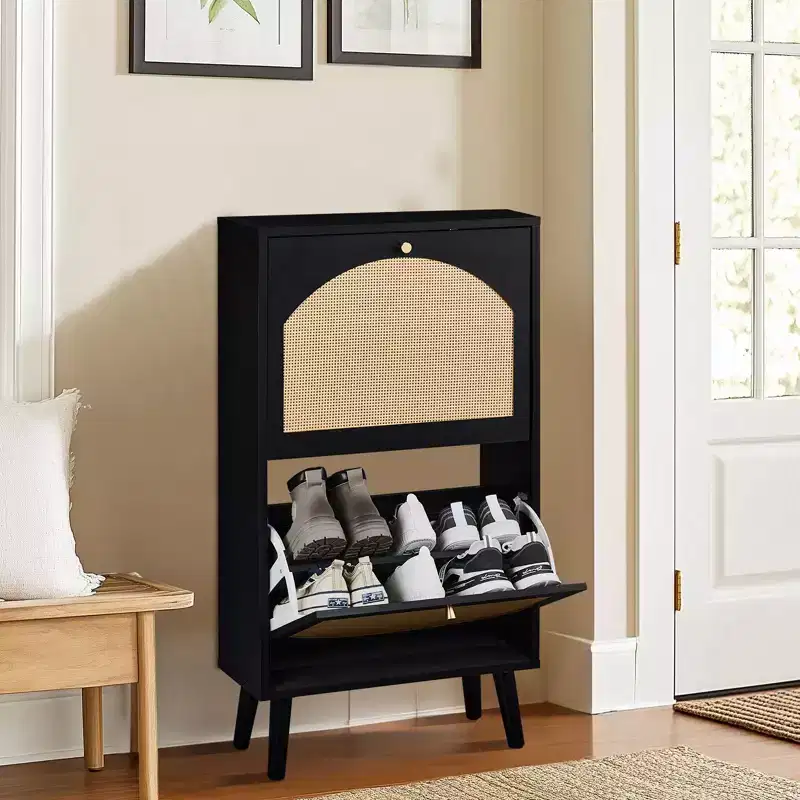 Karl Home 2 Flip Drawers Rattan Shoe Cabinet Shoe Storage Organizer Unit