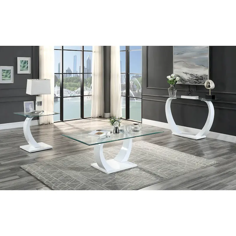 Glam Glasstop Coffee Table with 2 Side Tables