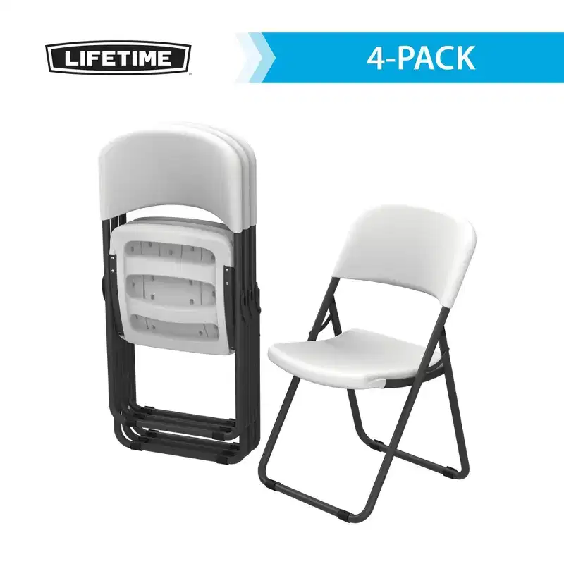Lifetime Light Commercial Loop Leg Folding Chair, 4 -Pack, White (80155)