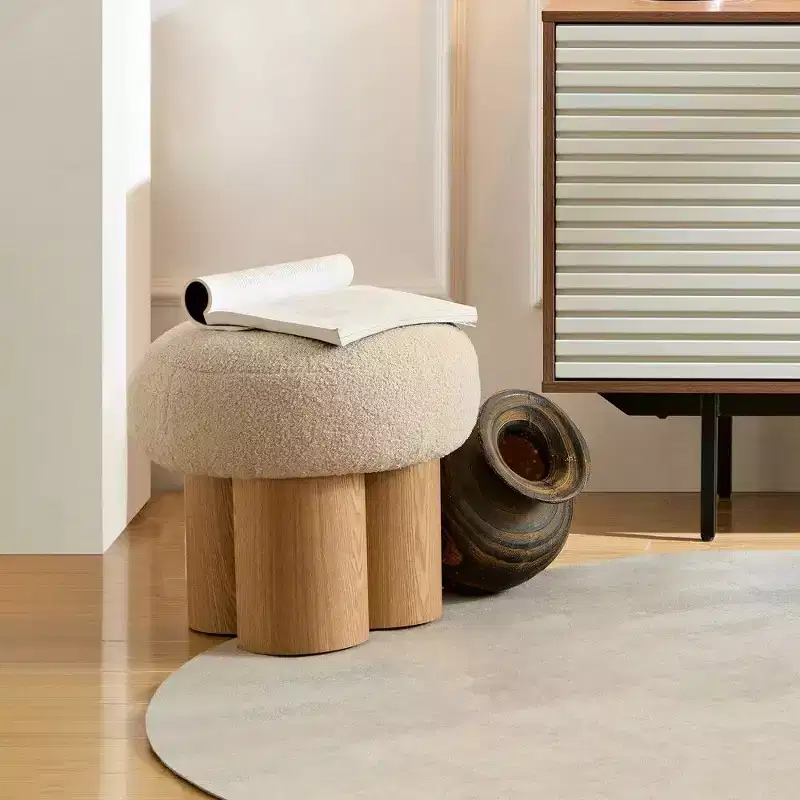 Mushroom Stool, Plush Ottoman with Wooden Look Legs, 17