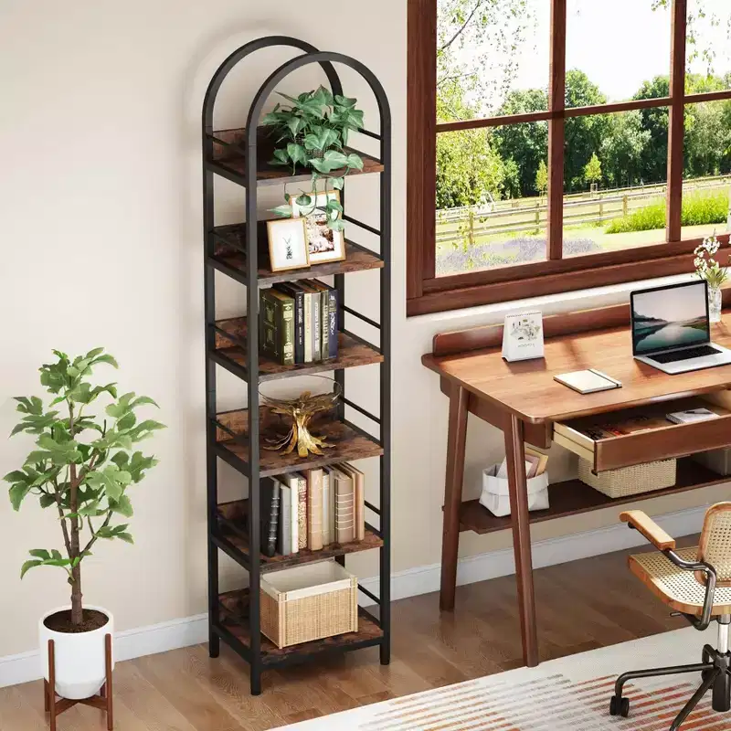 LITTLE TREE 78.74" 6 Tier Open Corner Bookshelf Brown/Black