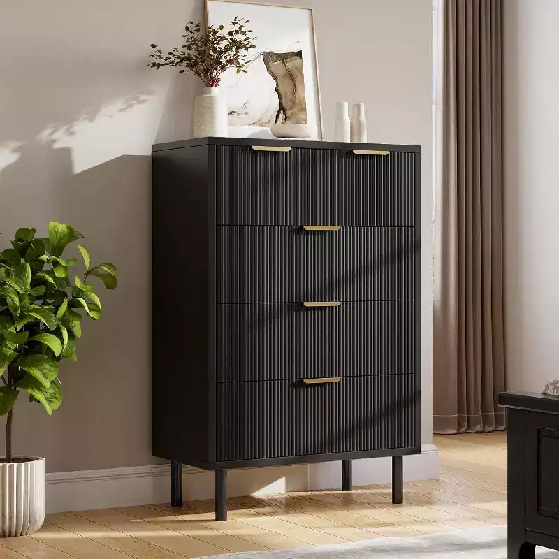 COZONY Wave Fluted 5 Drawer Dresser, Tall Wood Chest of Drawers with Deep Storage for Bedroom, Nursery, Living Room, Hallway, Closet