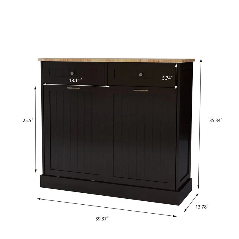 Two-Compartment Tilt-Out Trash Cabinet w/2 Drawers