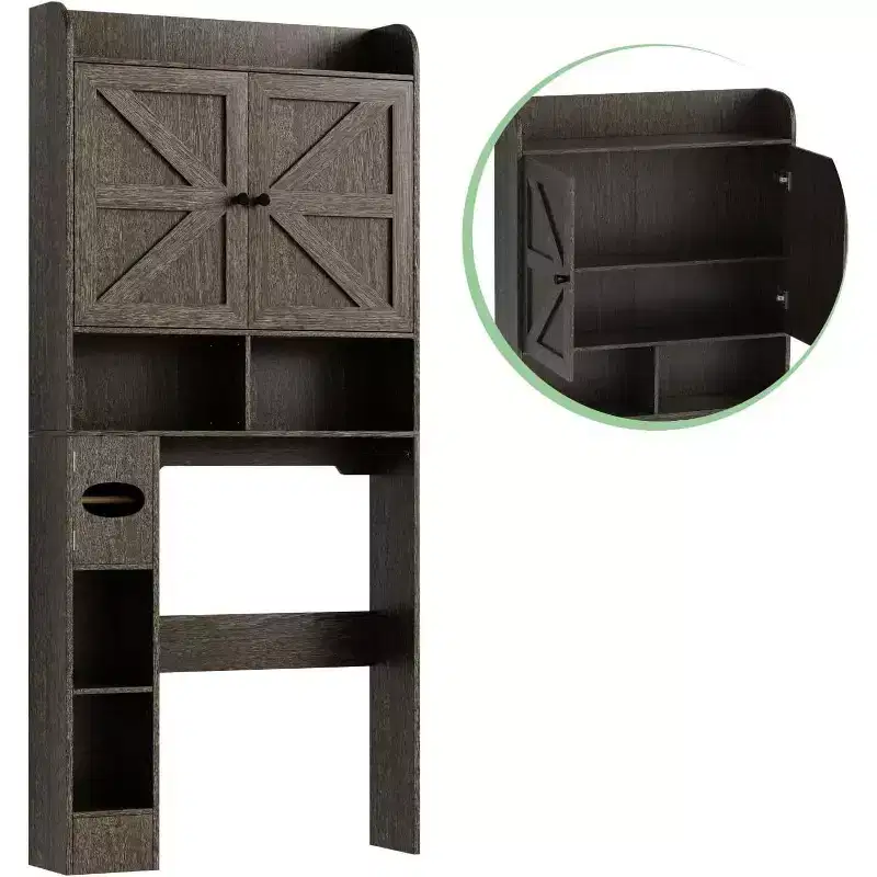 Over-the-Toilet Storage Cabinet with Barn Door and Adjustable Shelves
