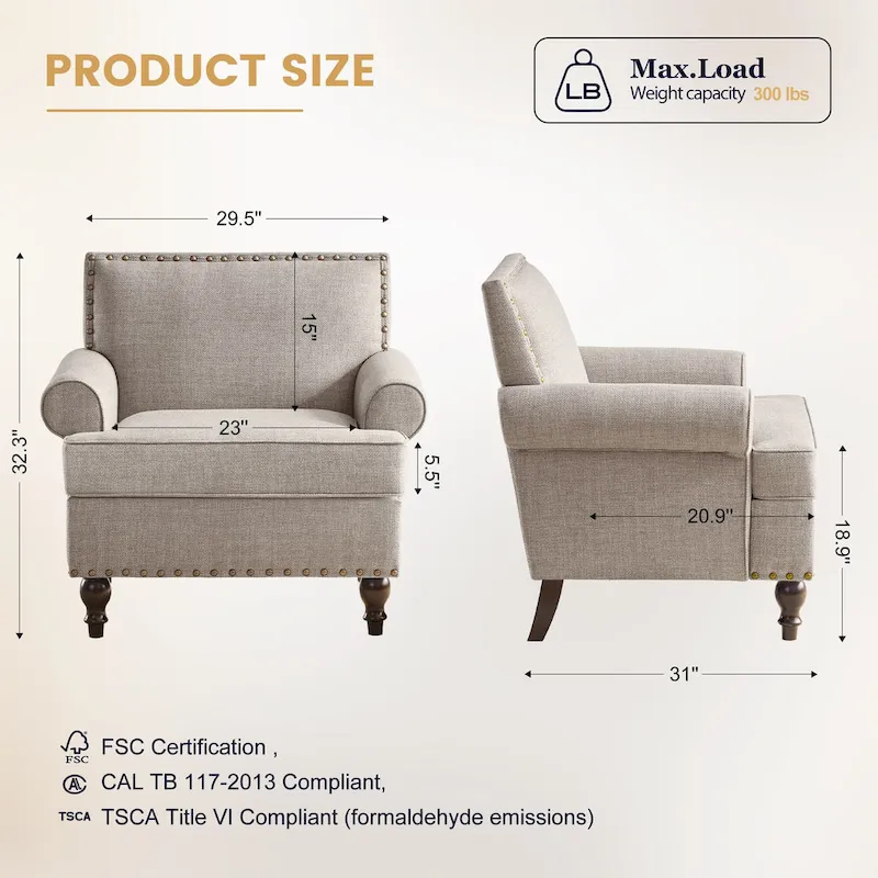 Huimo Modern Nailhead Accent Chair Arm Chairs Set of 2