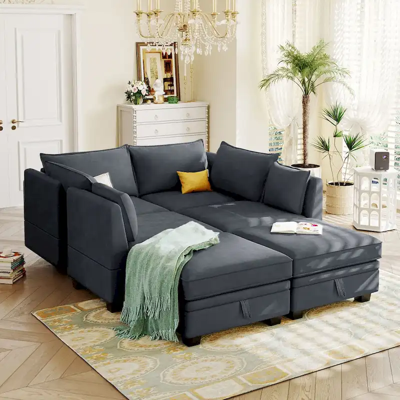 Modern U-Shape Modular Sectional Sofa, Convertible Sofa Bed with Reversible Chaise