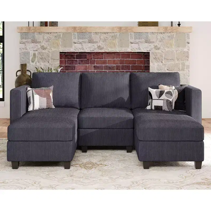 Belffin Modular Sectional Sleeper Sofa with Storage Ottoman, Corduroy Luxury Sectional Sofa with Chaise Convertible Modern Sectional for Living Room