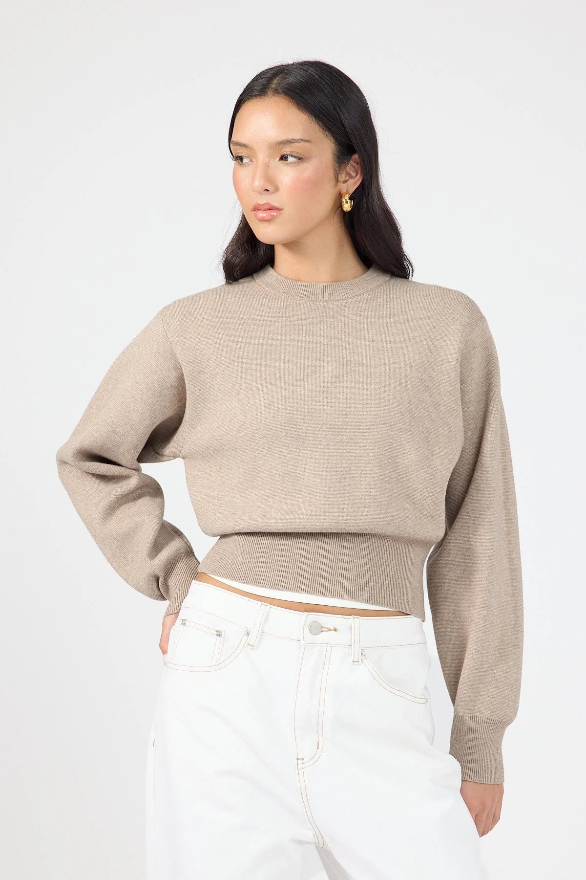 Crew Neck Knit Jumper Taupe