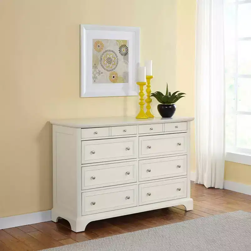 8-Drawer Hardwood Dresser Off White, Brushed Nickel Hardware, Bedroom Storage
