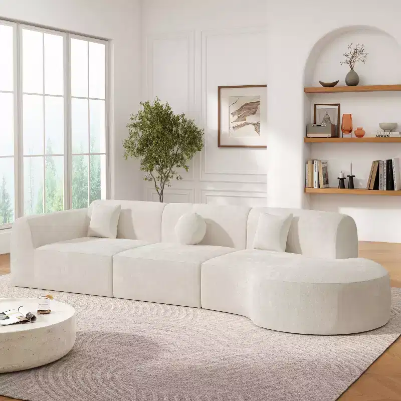140-Inch Modern Curved Sectional Sofa with Chaise Lounge, 3-Piece Set, for Living Room