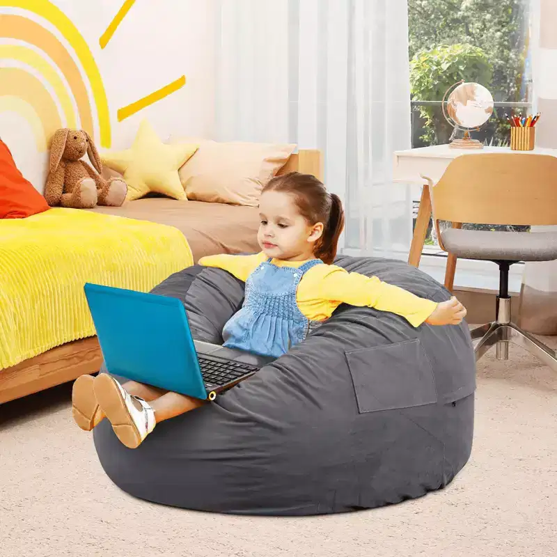 4ft Foam Filled Bean Bag Chair Soft Removable Cover Comfortable for Adults Kids Living Room Bedroom Dorm
