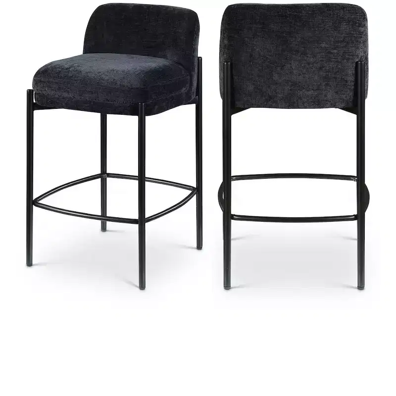 Meridian Furniture,Burton Black Chenille Fabric Stool, Set of 2