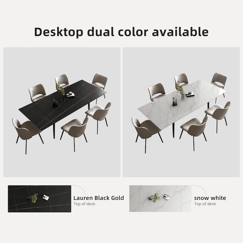 5 Piece 62.9 inch to 94.4 inch Extendable Dining Table Set with Sintered Stone Top 4 Chairs