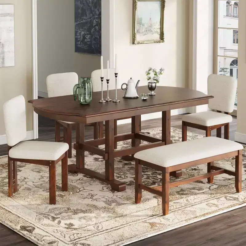 Extendable Dining Table for 6, Traditional Kitchen Dining Table, Espresso
