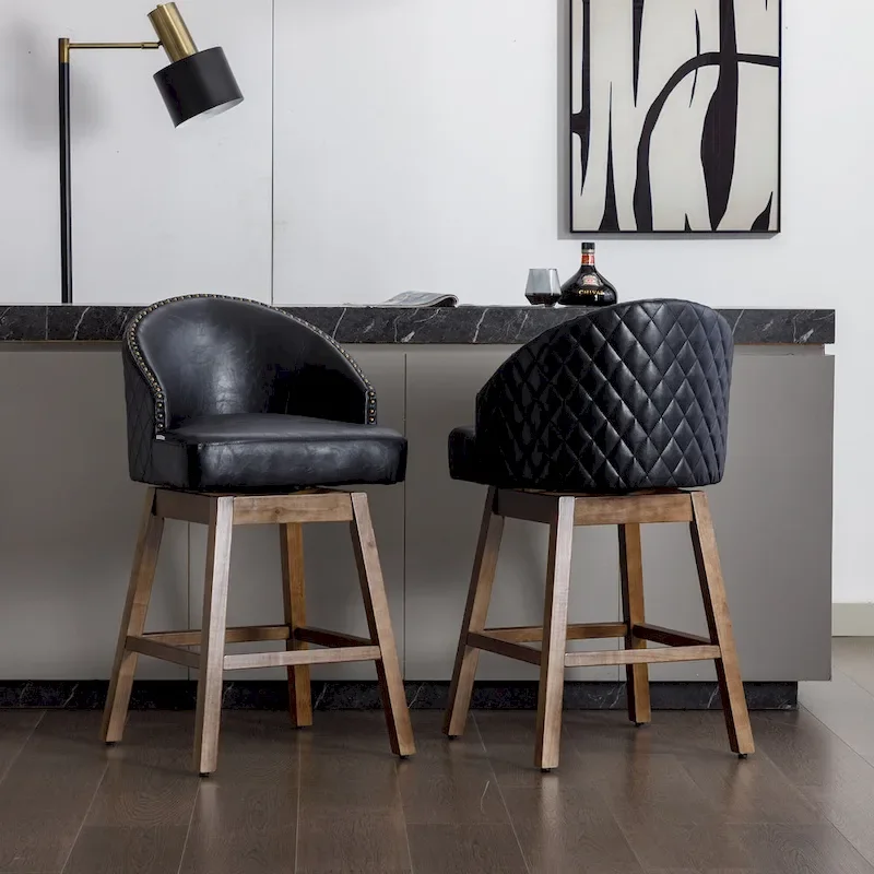 Swivel Wood Counter Height Bar Stools with Footrest (Set of 2)