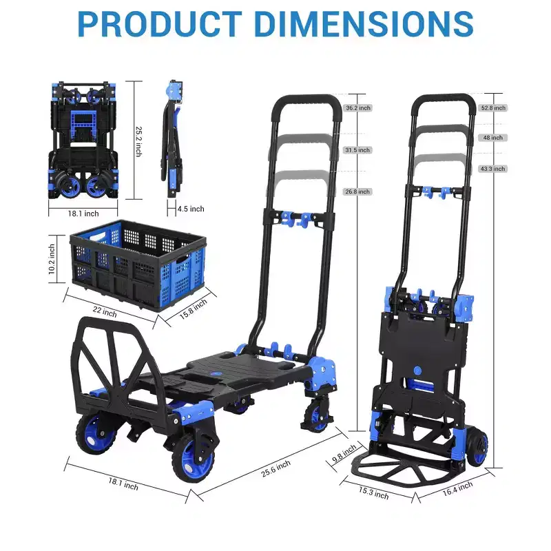 COZONY 2-in-1 Folding Hand Truck Dolly, 330 lbs Capacity with Basket, Retractable Handle and 4 Wheels