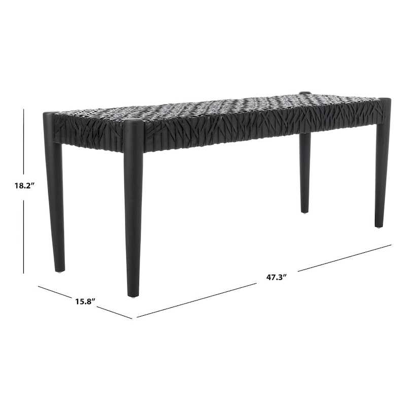 SAFAVIEH Mahalia Bandelier Wood & Leather Bench - 47 W x 16 D x 19 H - 47Wx16Dx19H