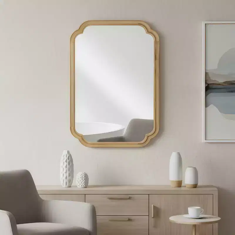 PexFix 20 x 30 Rounded Corner Solid Wood Frame Decorative Mirror Modern Farmhouse Wall Mirror For Bedroom Bathroom Living Room Entryway Natural