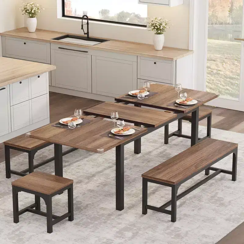 63 Large Extendable Dining Room Table Set, Ideal for Small Space, Set for 6-8