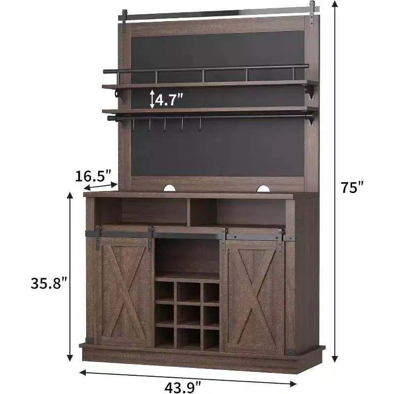 75 Tall Coffee Hutch Cabinet Large Kitchens Storage Pantry Cabinets White Coffee Bar Cabinet Cupboard with Sliding Barn Door