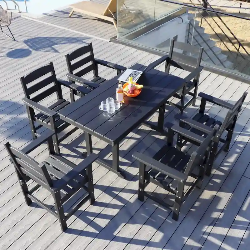 Outdoor Dining Table Set 7-Piece, All Weather Patio Dining Set with 6 Chairs, Outdoor Garden Table and Chairs Set