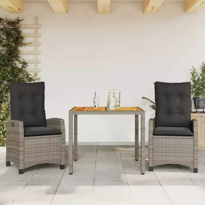 vidaXL Patio Dining Set with Cushions Poly Rattan