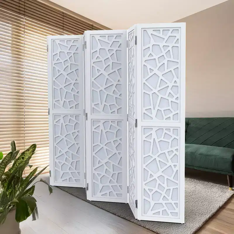 6 Panel Room Divider, Non-Woven Fabric Privacy Screen - White