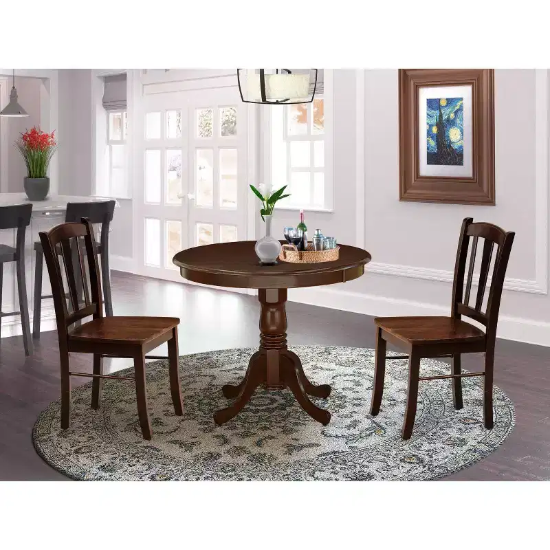 3-Piece Mahogany Finish Solid Wood Top - Dining Room Set - Seats-4