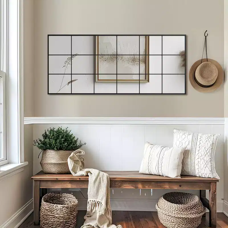 Wrought Iron Lattice Frame Rectangular Mirror - Black 176x76x2.7cm