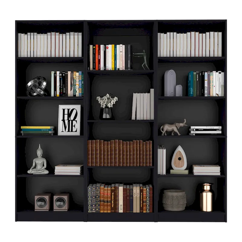 74 Wide 5-Shelf Option B Bookcase Set of 3
