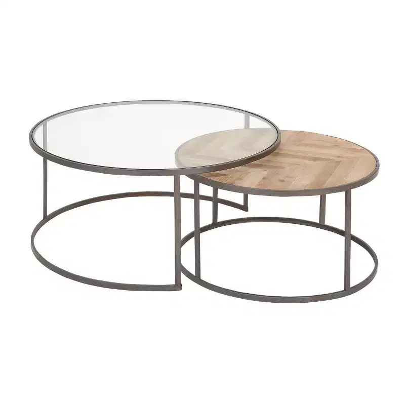 Set of 2 Contemporary Nesting Round Coffee Tables Gray - Olivia & May: Polished Glass, Stackable, MDF Frame