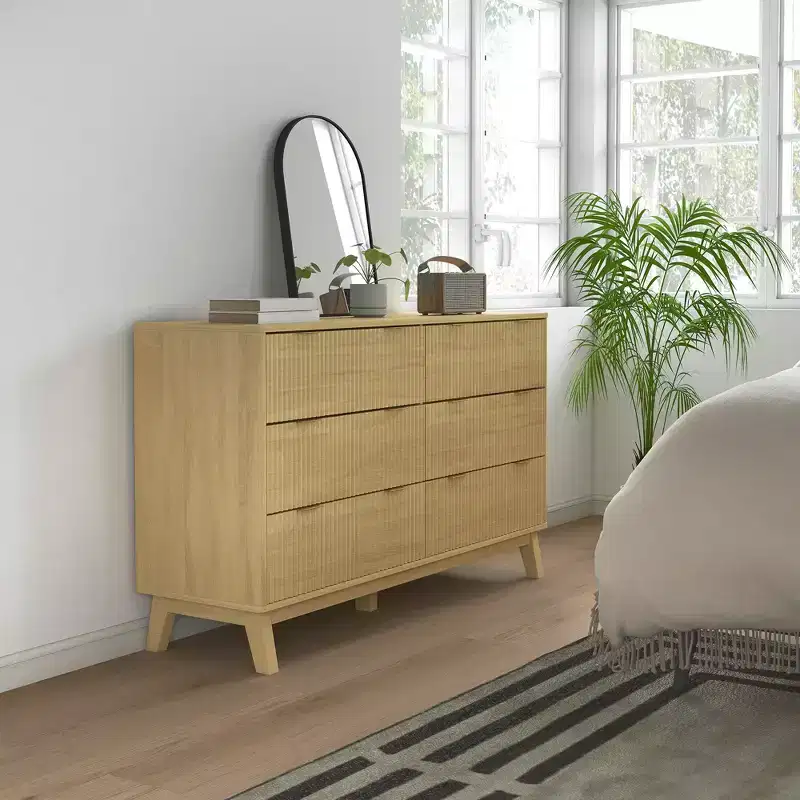 Fluted Dresser for Bedroom with 6 Drawers, 54