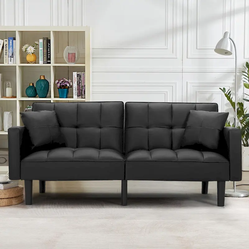 AVAWING 74 Modern Tufted Convertible Futon Sofa Bed with 2 Pillows