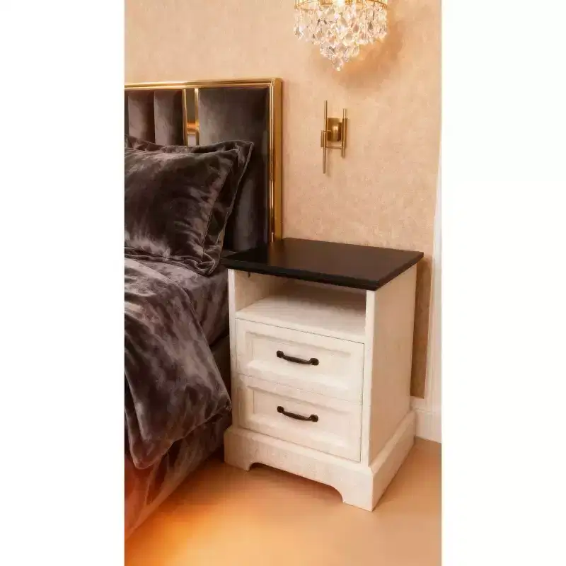 GustoWave Farmhouse Rustic Nightstands  Modern Wood Bedside Tables with 2 Drawers, White Accent Side Tables for Bedroom or Living Room