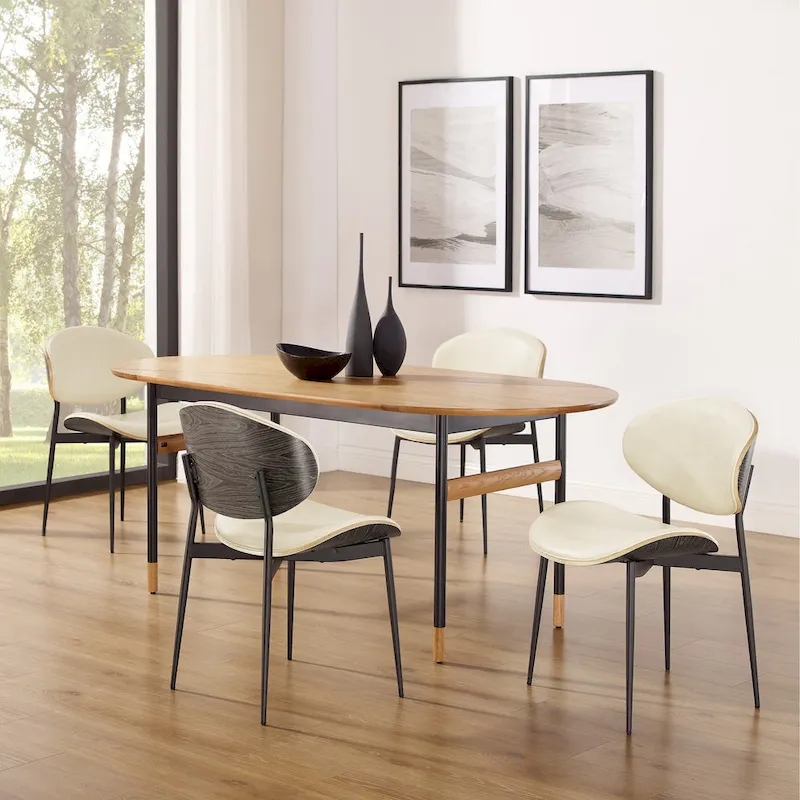 Art Leon Set of 4 Mid-century Wood and Faux Leather Dining Chairs