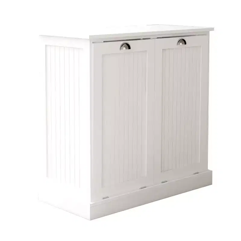 Two-Compartment Tilt-Out Laundry Sorter Cabinet with Hidden Storage