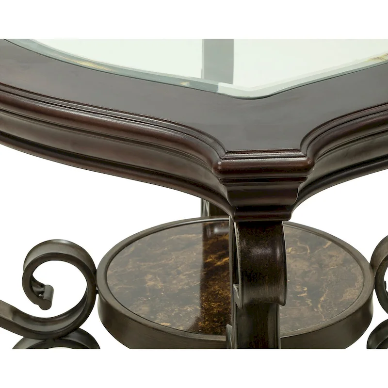 Traditional Tempered Glass Top Table Set with Coffee Table, Console Table, End Table, and Retro Metal Legs