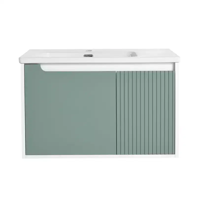Wall-Mounted Bathroom Vanity with Sink, Floating Cabinet with Ceramic Basin, Mint Green