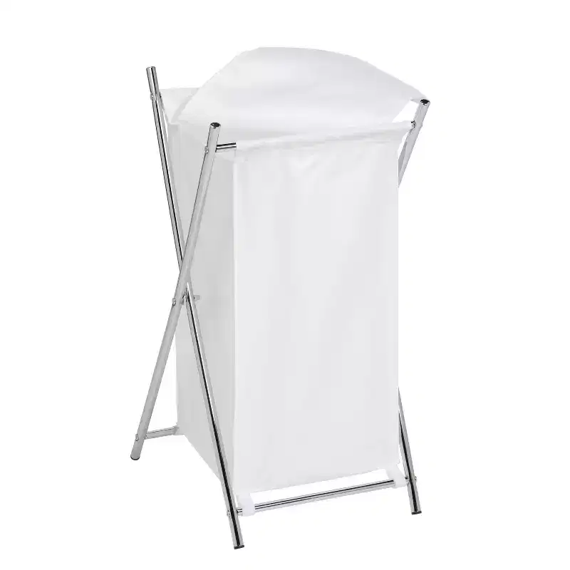Steel Frame, Collapsible Laundry Sorter with Lid, 3 Volume Capacity, Silver