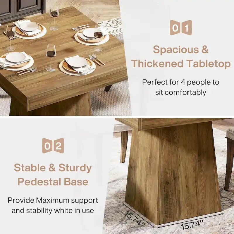 31.5 Inch Square Dining Table, Wood Kitchen Table Small Dinner Table Farmhouse Dining Room Table