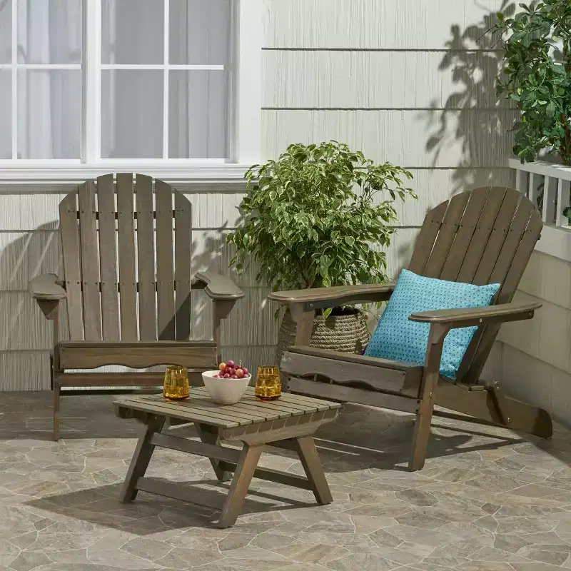GDFStudio Cartagena Outdoor Acacia Wood 3 Piece Adirondack Chair Chat Set