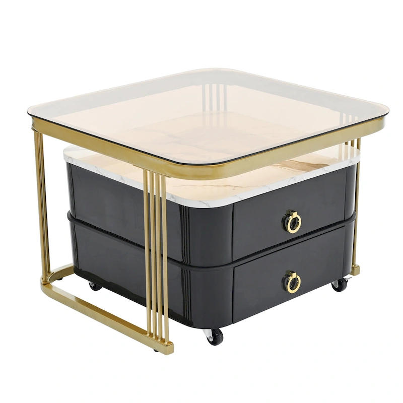Harper&Bright Designs 2-in-1 Square Nesting Coffee Table with Wheels