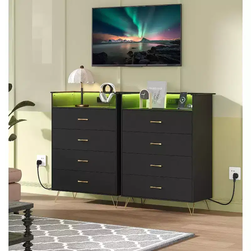 Tall 4-Drawer Dresser , Large Capacity Wooden Chest of Drawers for Bedroom, Closet, Living Room Organization