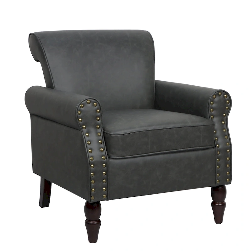 Rolled Armrests PU Accent Chair with Nailhead Trim (Set of 2)