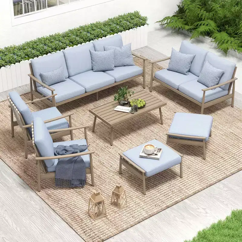 HAPPATIO 7 Pieces Outdoor Conversation Set with 1 Three-Seater Sofa, Coffee Table, Loveseat, 2 Sofas